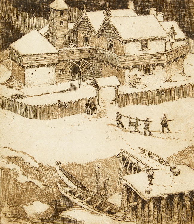 Artwork by Stanley Francis Turner, Champlain’s Habitation, Quebec, 1608