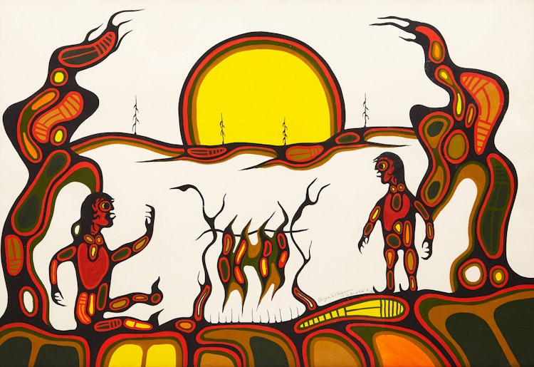 Artwork by Goyce Kakegamic, Camp at Sunset