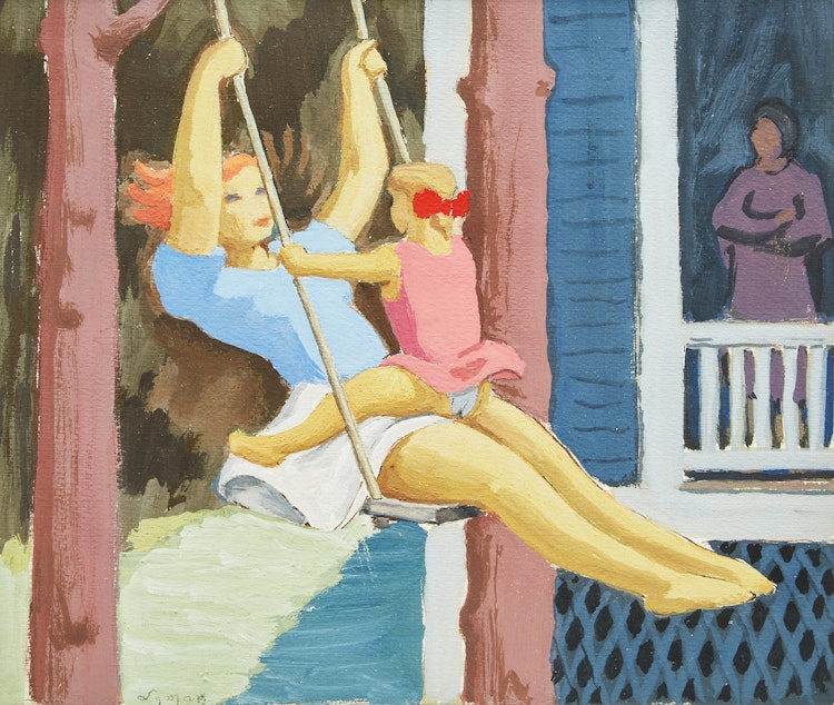 Artwork by John Goodwin Lyman,  Mother and Child Swinging 