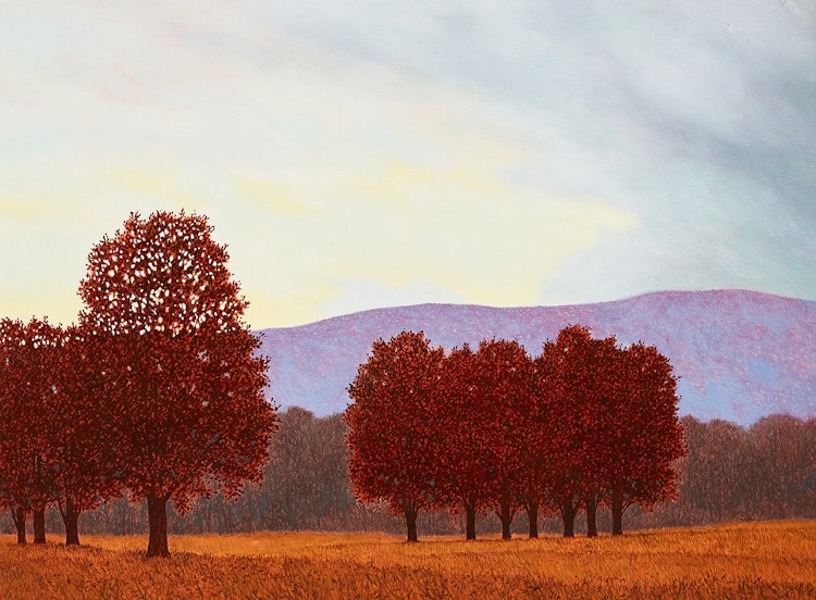 Artwork by Philip Sybal,  Red Maples, Mauve Hills