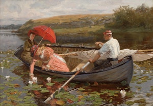 Artwork by Henry John Sandham, Catching Waterlilies