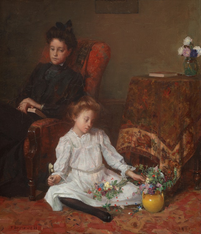 Artwork by Peleg Franklin Brownell, Arranging Flowers