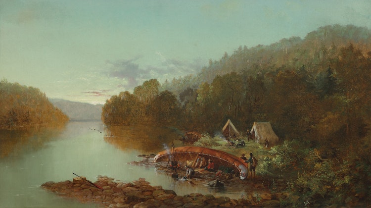 Artwork by Frances Anne Hopkins,  Voyageurs Encampment (Camp Scene on the Ottawa)