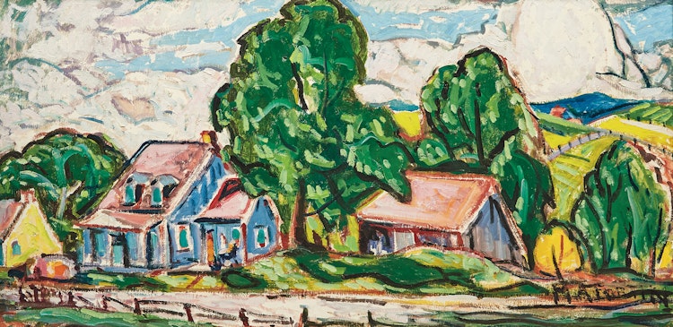 Artwork by Marc-Aurèle Fortin, Paysage avec maisons