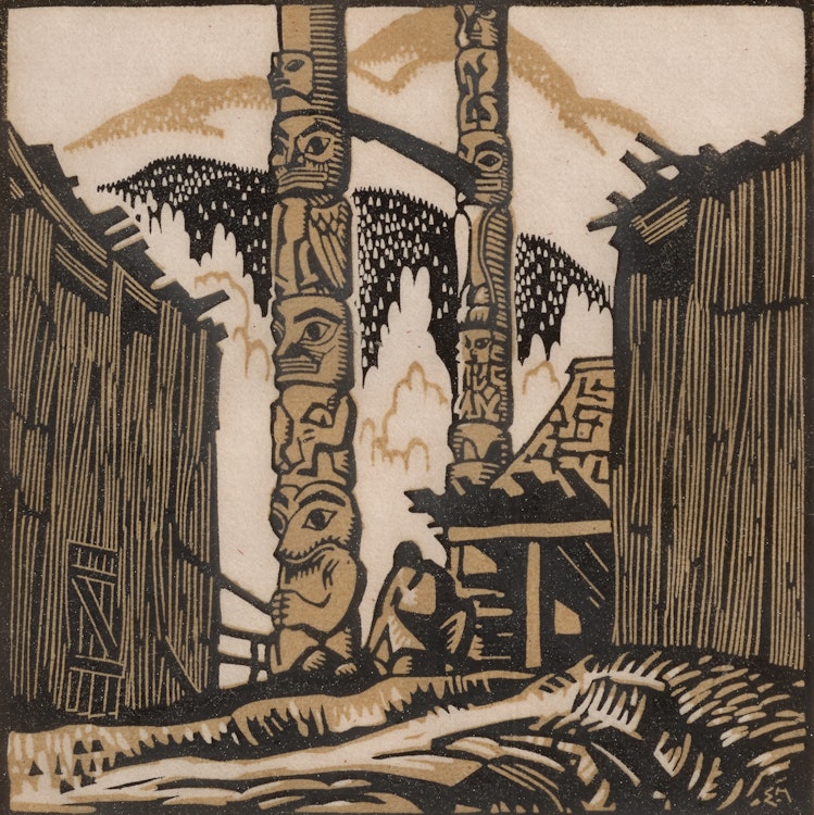 Artwork by Edwin Headley Holgate,  Totem Poles, No. 1 (1926)