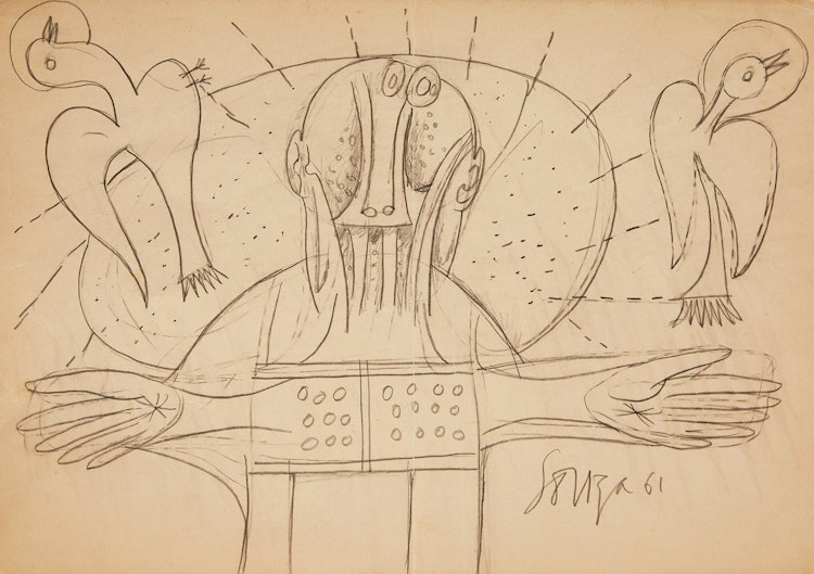 Artwork by Francis Newton Souza, Untitled (Figure with Birds)