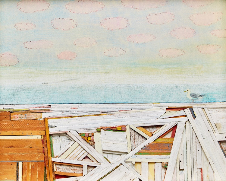 Artwork by Alexander John Wyse,  Seagull Atop of Beach Construction