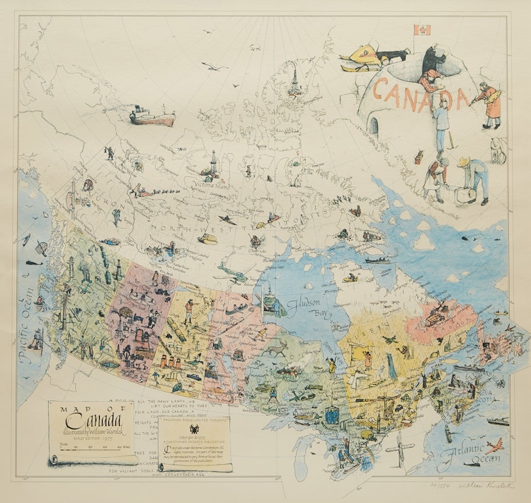 Artwork by William Kurelek,  Map of Canada