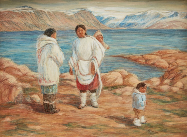 Artwork by Anna Noeh, Women on the Beach in Pangnirtung