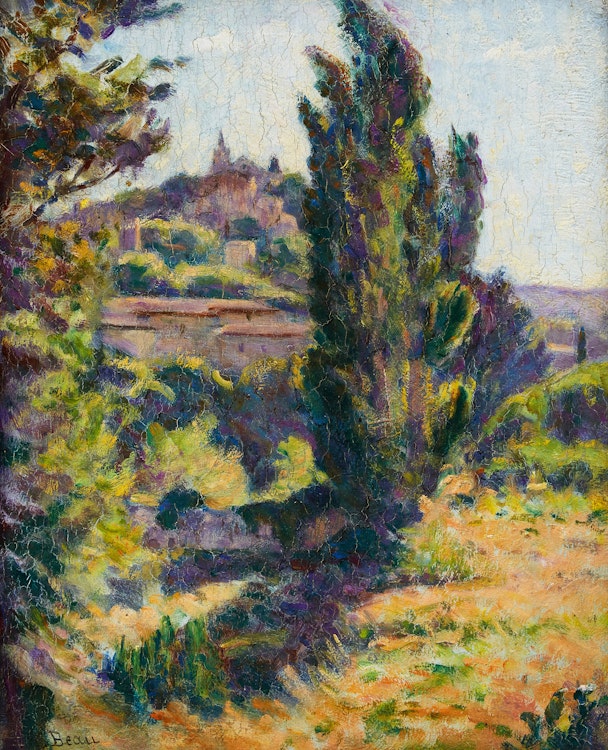 Artwork by Henri Beau,  Paysage au cyprès