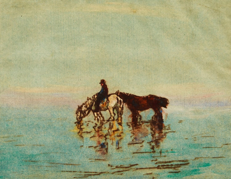 Artwork by Manly Edward MacDonald,  Horses Drinking