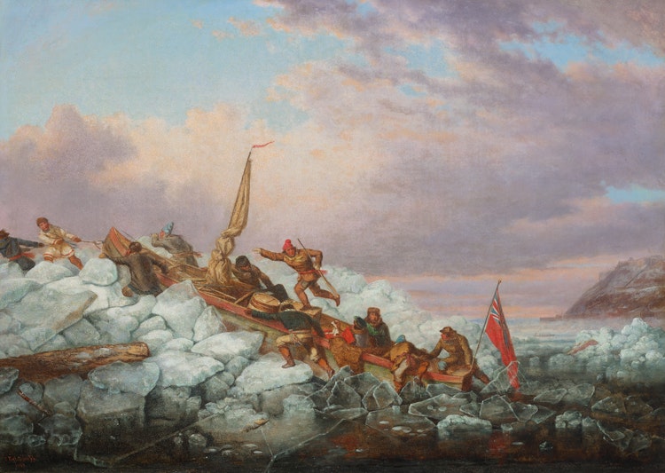 Artwork by Cornelius Krieghoff,  The Royal Mail Crossing the St. Lawrence