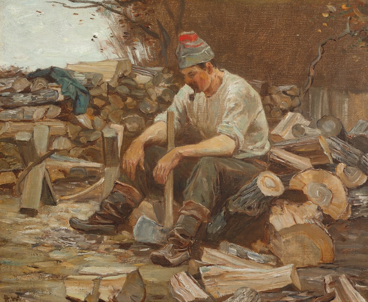 Artwork by Horatio Walker, The Woodcutter (Le bûcheron), circa 1915
