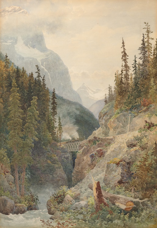 Artwork by Lucius Richard O'Brien,  Through the Rocky Mountains, a Pass on the Canadian Highway





