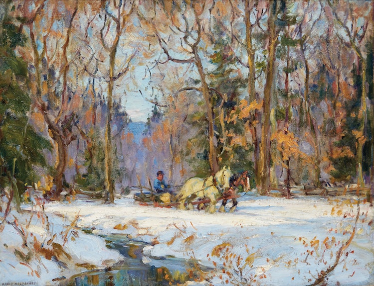 Artwork by Manly Edward MacDonald, Hauling Logs, Northumberland Hills
