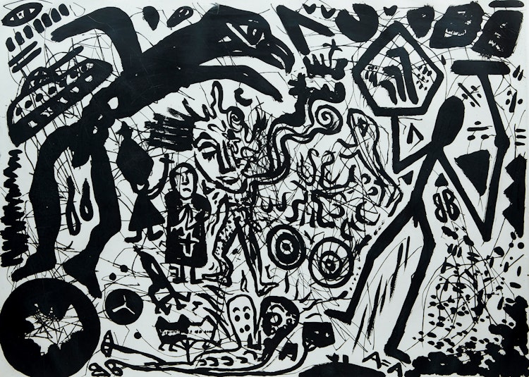Artwork by A.R. Penck, Zum Thema Verteidigung (Topic of Defense)