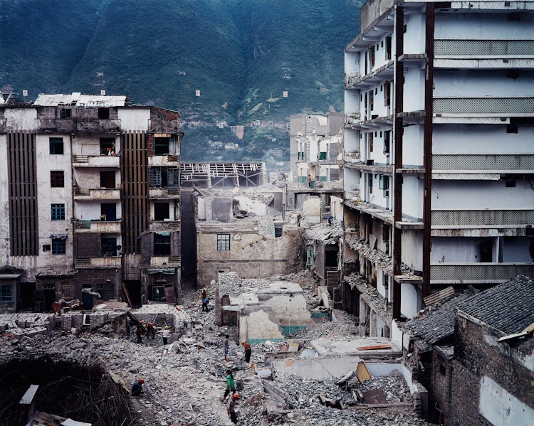 Artwork by Edward Burtynsky,  Three Gorges Dam Project, Wushan #3, Yangtze River, China