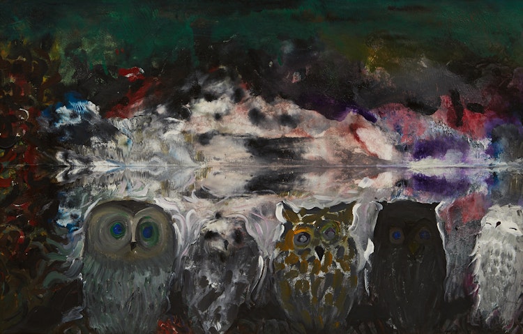 Artwork by Jack Leonard Shadbolt, Owls in a Northern Landscape