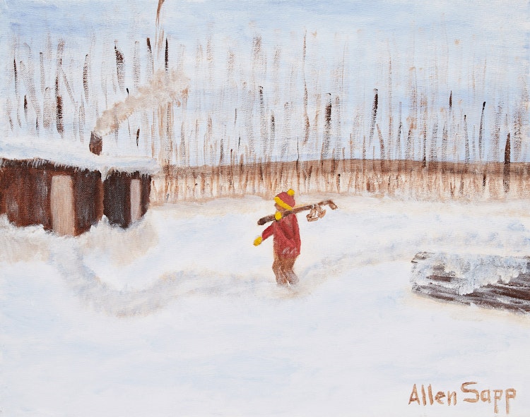 Artwork by Allen Sapp, Home After Hockey Practice