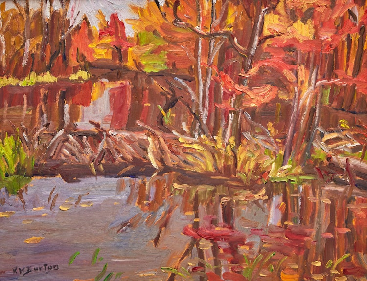 Artwork by Ralph Wallace Burton,  Beaver Dam Near Burrits Rapids, Ontario, Autumn