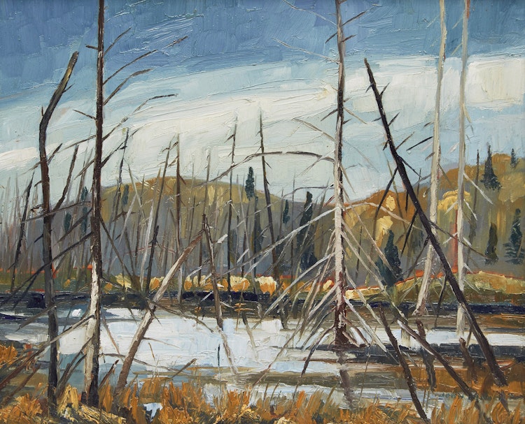 Artwork by John A. Palmer, Swamp North of Huntsville (7 Miles); Muskoka Cabin; Old Barn North of Huntsville; Adelaide St W., Toronto