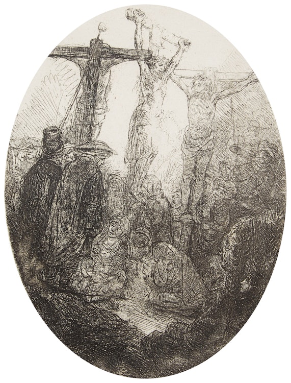 Artwork by Rembrandt Harmenszoon Van Rijn, Christ Crucified between Two Thieves