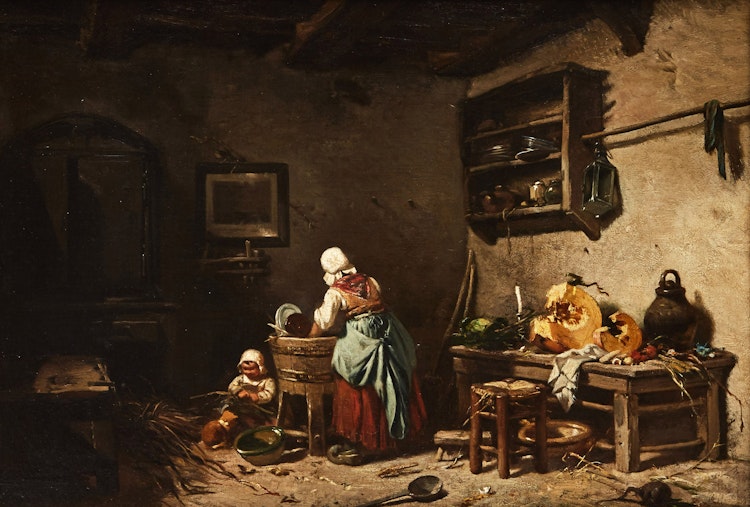 Artwork by Charles Hoguet, Interior of a Kitchen