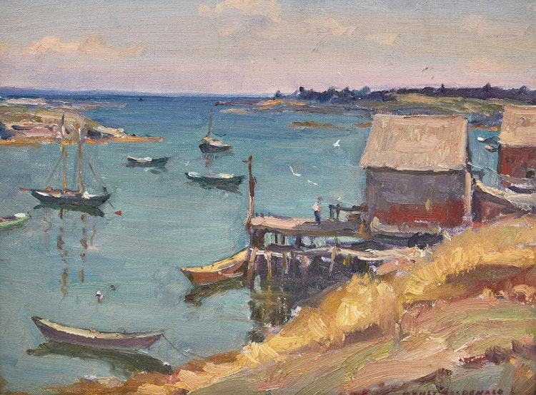 Artwork by Manly Edward MacDonald,  Boats in Bay