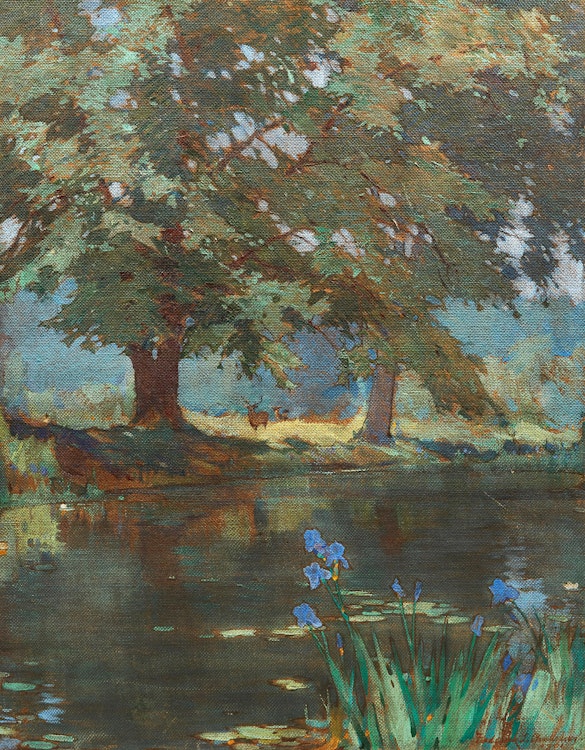 Artwork by Frederick Sproston Challener,  Deer in the Trees 