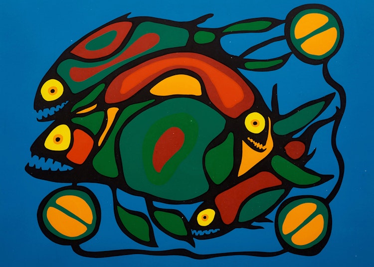 Artwork by Norval Morrisseau,  Fish Unity in Cosmic Sea