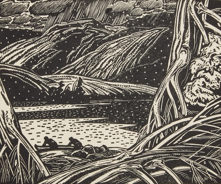 Artwork by Franklin Carmichael, From The Higher Hill: Setting off at Night and Forest View