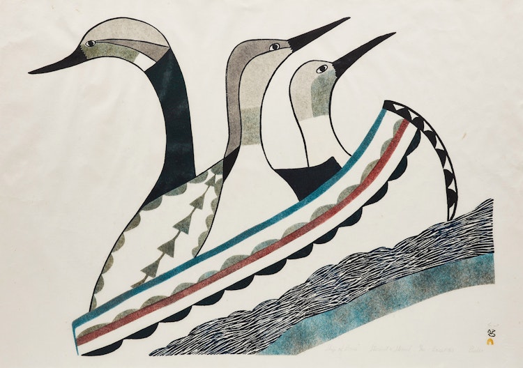Artwork by Pudlo Pudlat, Ship of Loons