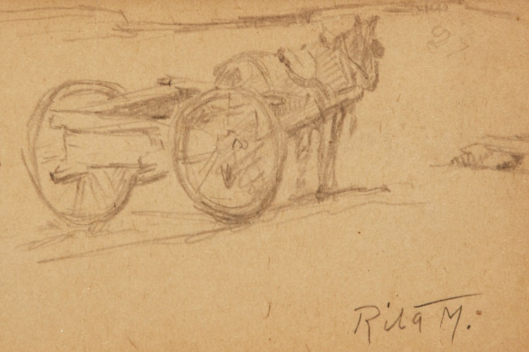 Artwork by Rita Mount, Horse and Carriage; Boats Ashore; Boats in the Harbour; Figural Studies
