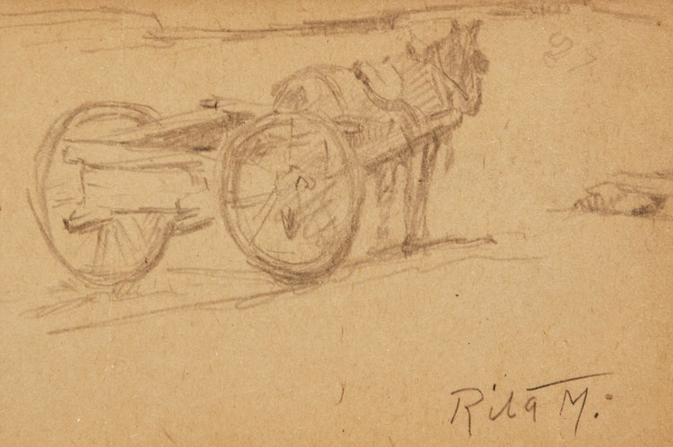 Artwork by Rita Mount,  Horse and Carriage; Boats Ashore; Boats in the Harbour; Figural Studies 