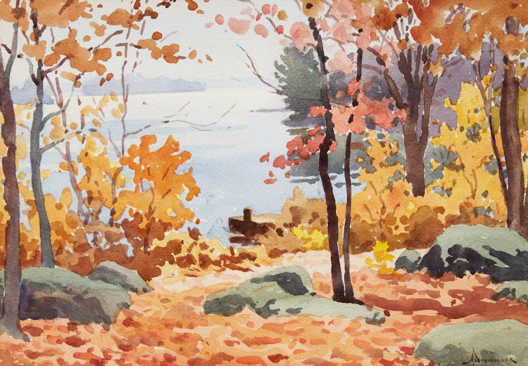 Artwork by Arthur Drummond, Autumn Woods with Distant View of Old Woman Island