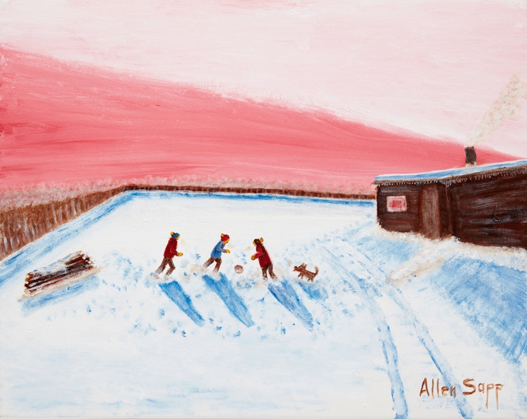 Artwork by Allen Sapp, Boys Playing Football