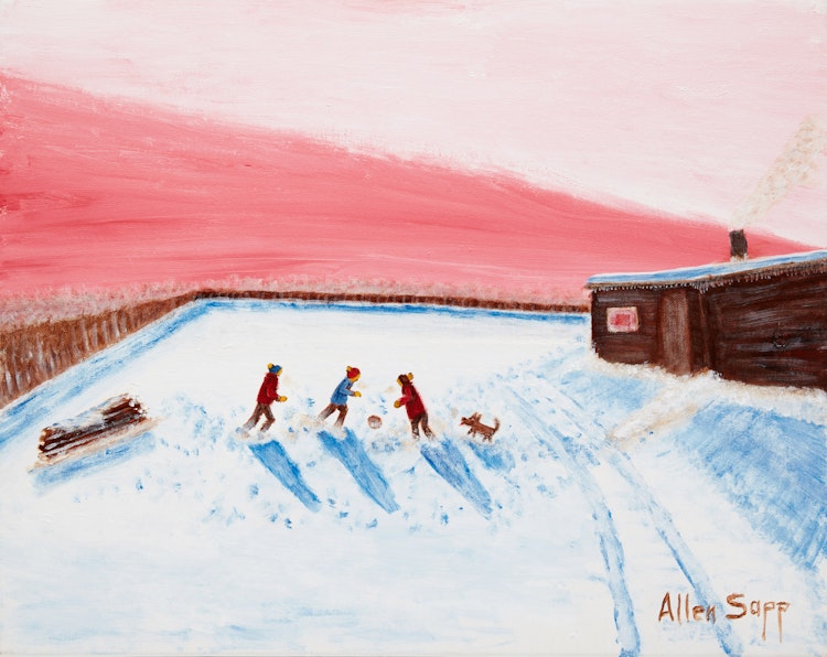 Artwork by Allen Sapp,  Boys Playing Football 