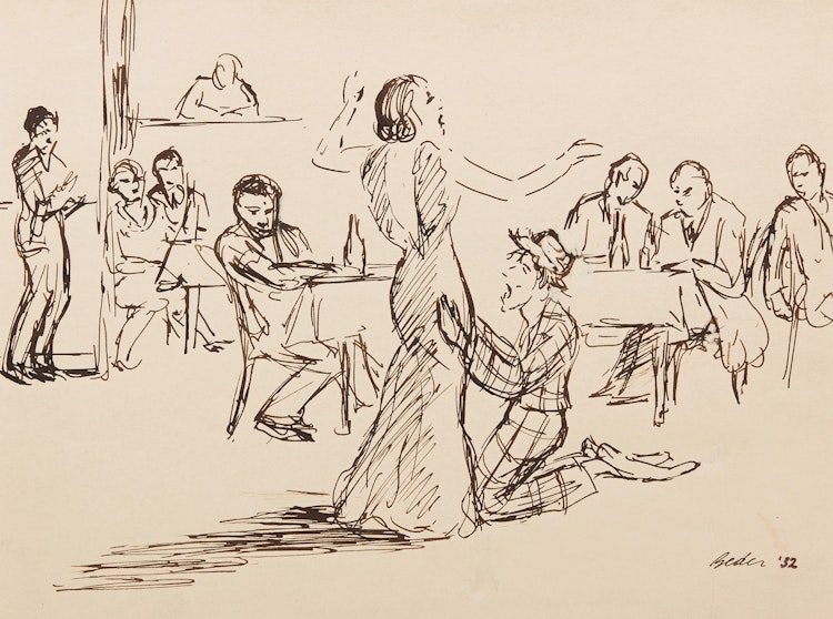 Artwork by Jack Beder, Singer & Clown, Silver Door Cafe