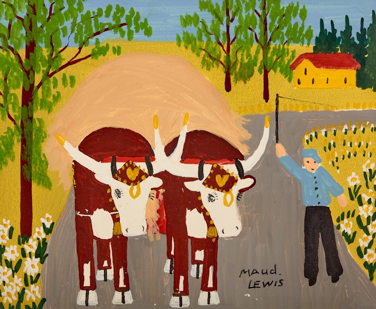 Artwork by Maud Lewis,  Two Oxen