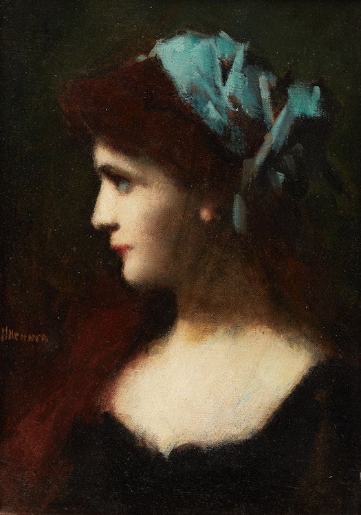 Artwork by Jean Jacques Henner, Portrait of a Woman with a Blue Scarf