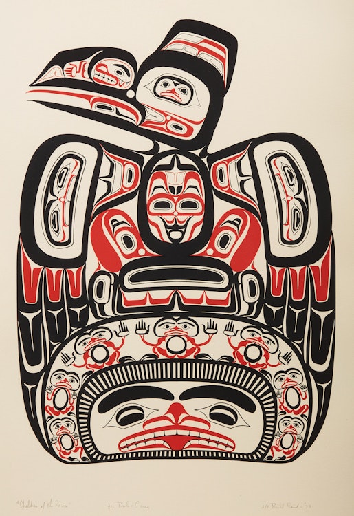 Artwork by Bill Ronald Reid, Children of the Raven; Haida Thunderbird; A Whale of a Haida Whale (SKAANA); A Haida Dogfish XAXADA