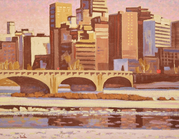 Artwork by Illingworth Holey Kerr,  Evening Light, Spring, Tenth St. Bridge, Calgary