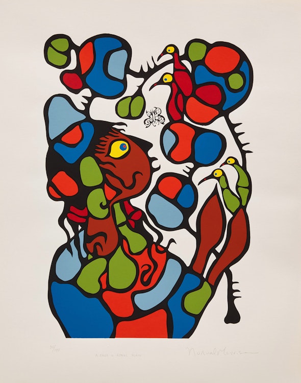 Artwork by Norval Morrisseau, Shaman Vision Series One: Vision to its Soul, Native Unity, A Child in Astral Plain, Astral Children Community, This Is The Way It Is and Fish Unity in Cosmic Sea
