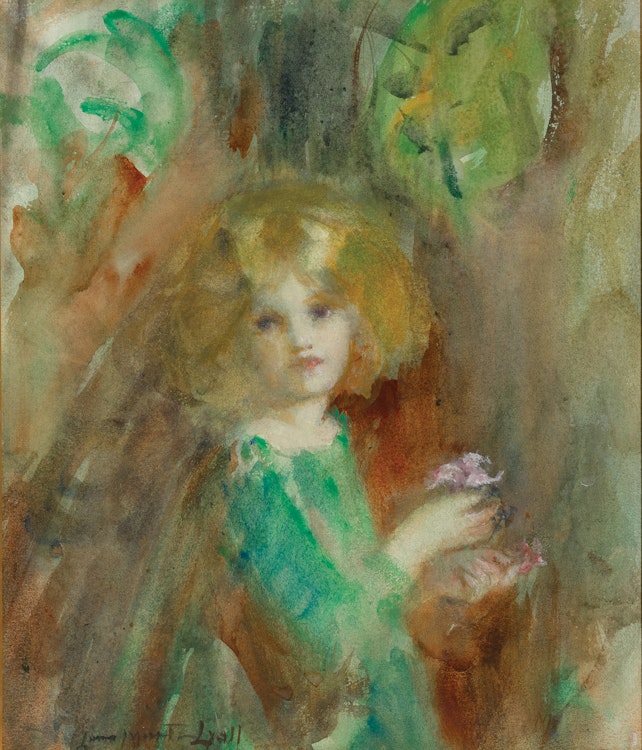 Artwork by Laura Adeline Lyall Muntz, Young Girl with Flowers (Elaine)