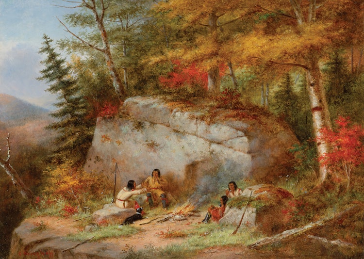 Artwork by Cornelius Krieghoff, The Mid-day Halt, circa 1860