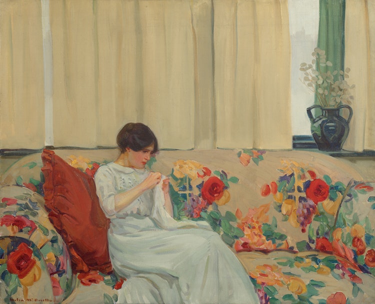 Artwork by Helen Galloway McNicoll, The Chintz Sofa, circa 1912