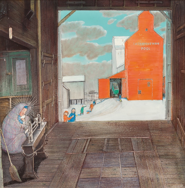 Artwork by William Kurelek,  Prairie Call to Cold Company (Nativity Series)