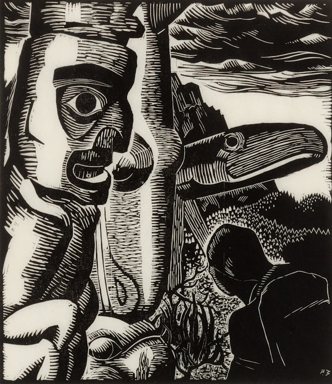Artwork by Edwin Headley Holgate, Totem Poles, no. 3