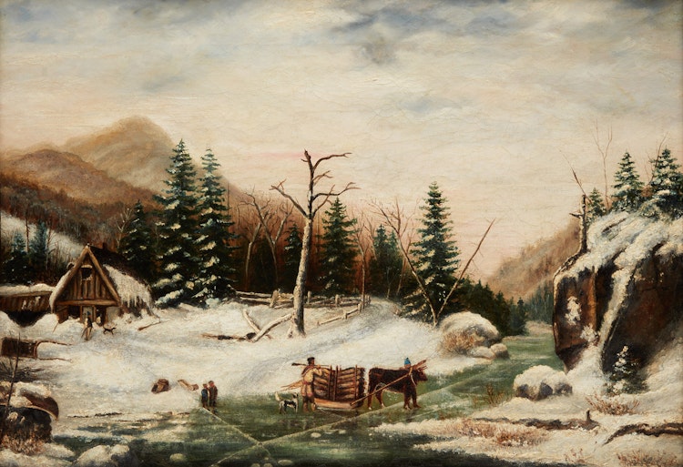 Artwork by (Manner of) Cornelius Krieghoff,  Winter in Laval Mountains near Quebec; Blocked in the Snow