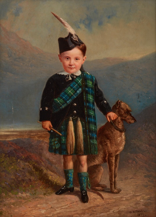 Artwork by William Raphael,  Scottish Lad and His Dog